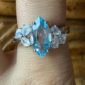 Genuine Sky Blue Topaz Rainbow Moonstone Sterling Silver Ring Size 8.75